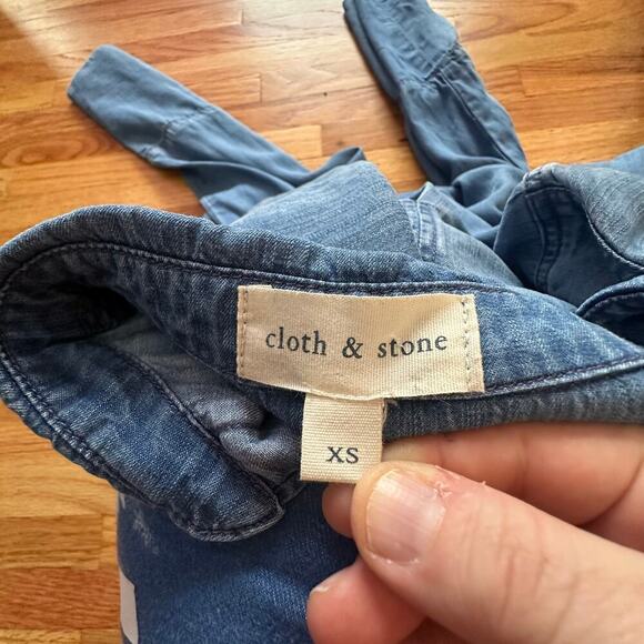 ANTHROPOLOGIE x  Cloth & Stone Shirt Womens XS Blue Hi low Chambray Denim Tunic - Picture 7 of 9